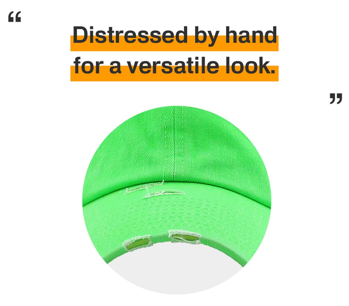 Neon Green Distressed Vintage Baseball Cap Front View